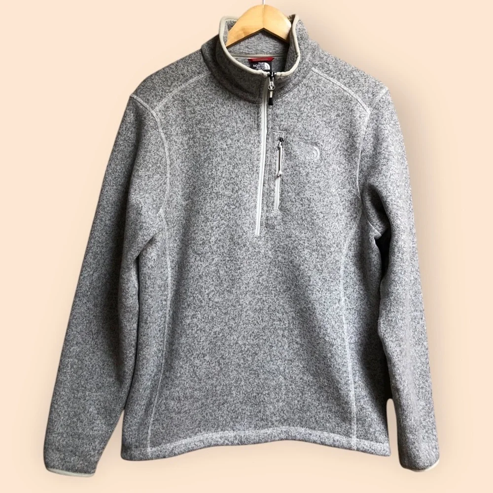 The North Face MENS Grey Knit Quarter Zip Pullover Fleece Sweater MENS Small